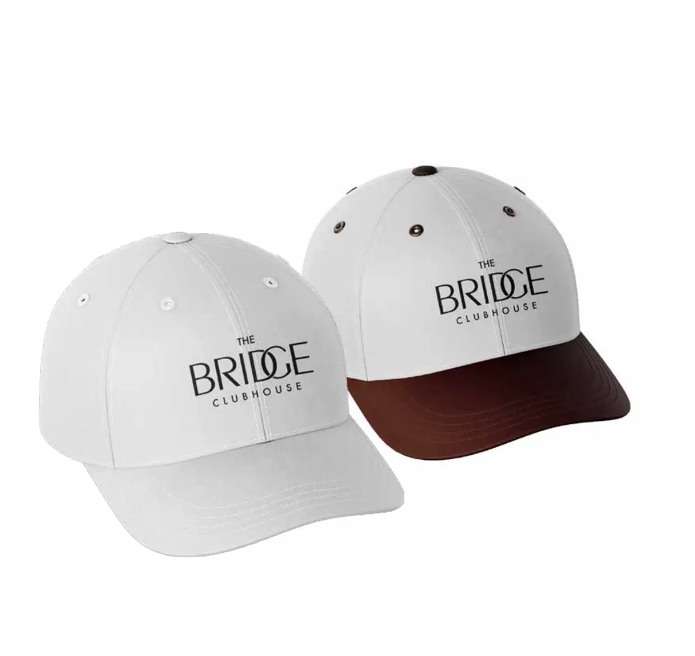Caps, branded with The Bridge Clubhouse identity