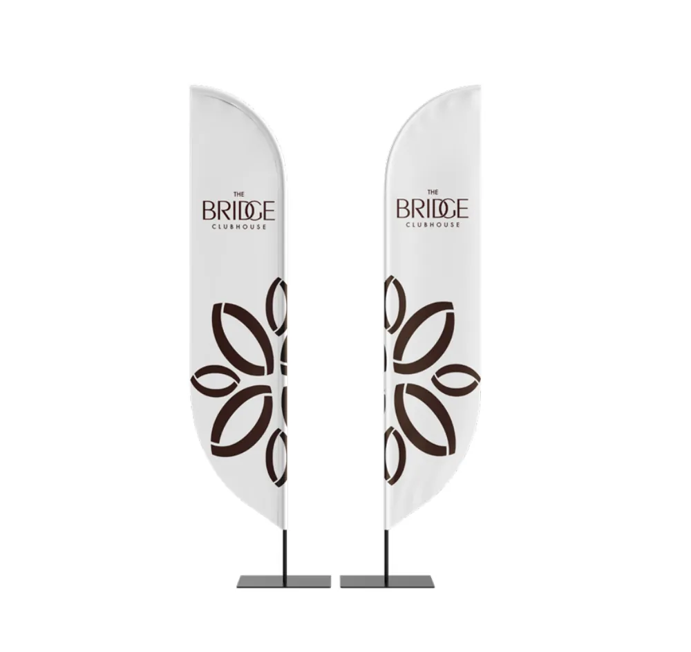 Feather flags, branded with The Bridge Clubhouse identity