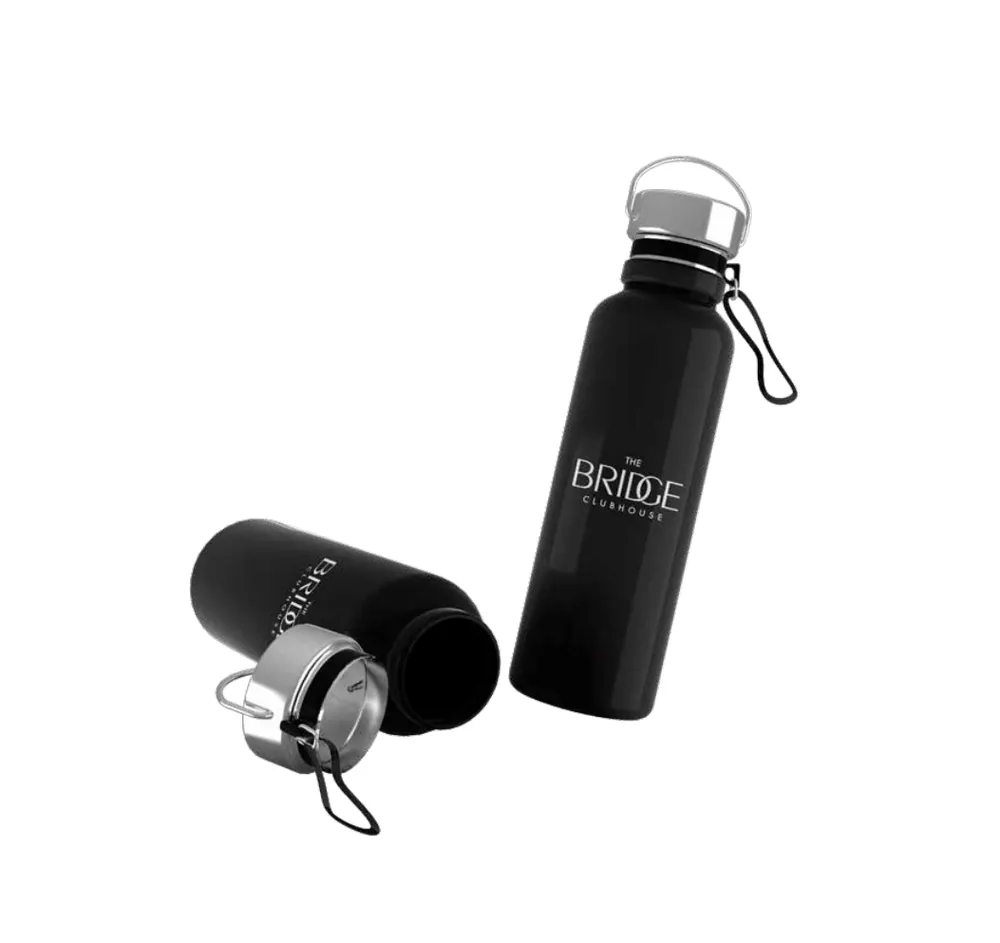 Flask, branded with The Bridge Clubhouse identity