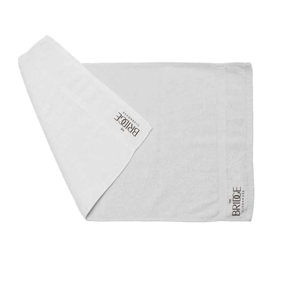 Towel, branded with The Bridge Clubhouse identity