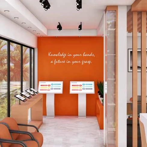 Render of the interactive display / tablet experience zone