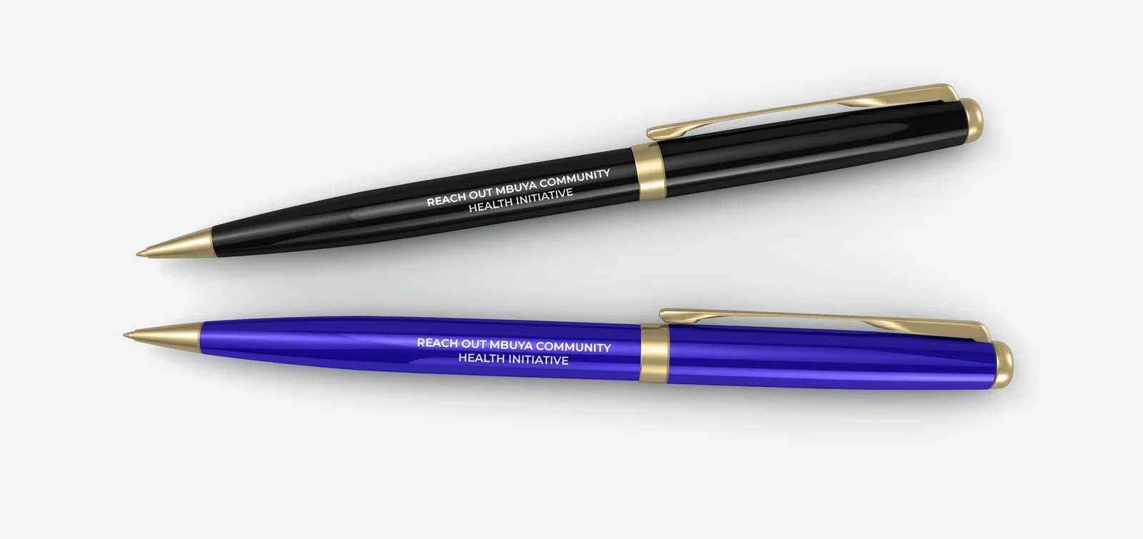 Pens, branded with the Reach Out Mbuya identity