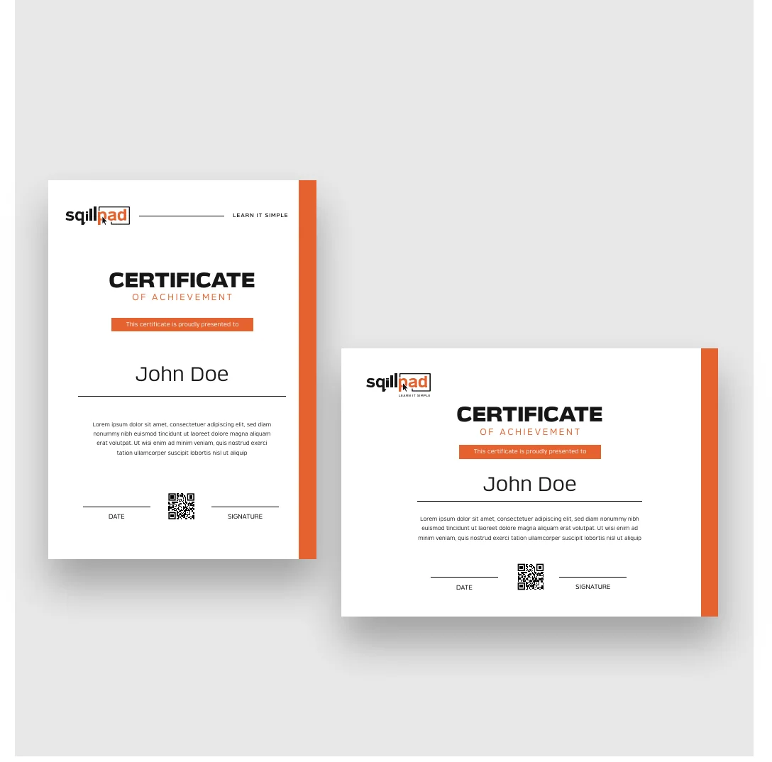 Certificate, branded with the Sqillpad identity