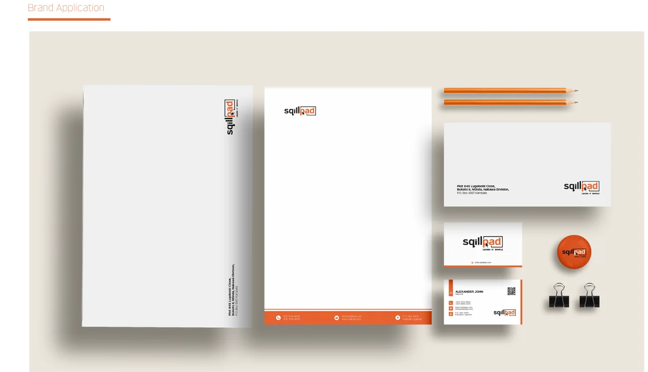 Full stationery set, branded with the Sqillpad identity